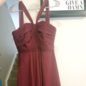 Davids Bridal Wine Bridesmaid Dress-Short